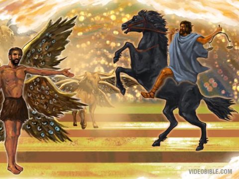 I looked, and there before me was a black horse! Its rider was holding a pair of scales in his hand. Then I heard what sounded like a voice among the four living creatures, saying, ‘Two pounds of wheat for a day’s wages, and six pounds of barley for a day’s wages, and do not damage the oil and the wine!’ – Slide 6