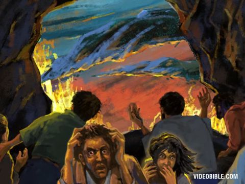 Then the kings of the earth, the princes, the generals, the rich, the mighty, and everyone else, both slave and free, hid in caves and among the rocks of the mountains. They called to the mountains and the rocks, ‘Fall on us and hide us from the face of him who sits on the throne and from the wrath of the Lamb! For the great day of their wrath has come, and who can withstand it?’ – Slide 16