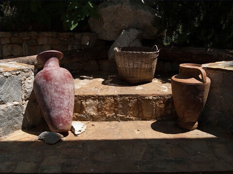 Wine jars were often stoppered with unfired clay. Sometimes olive oil would be floated on top. – Slide 23