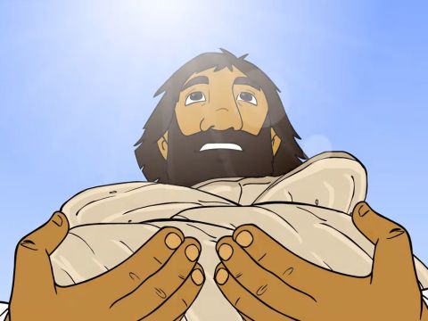 After Jesus told the crowd to sit down, `He took the seven loaves and gave thanks. – Slide 10