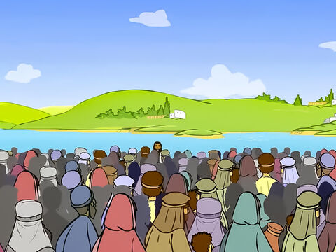 The next time Jesus taught beside Lake Galilee, a big crowd gathered. – Slide 1
