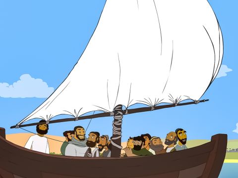 He again got into a boat and crossed over to the other side of the lake. – Slide 4