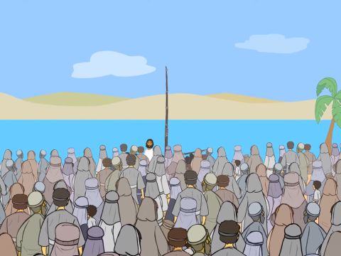 Then as He stood on the shore, a large crowd gathered around Him. – Slide 2