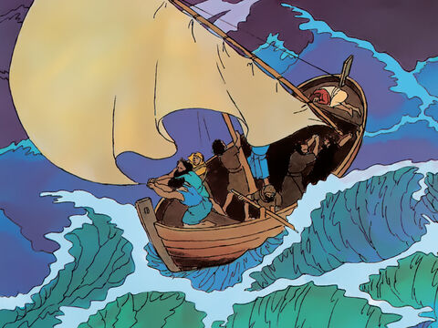 … there is a sudden and fierce storm. Jesus is sleeping at the back of the boat. – Slide 3