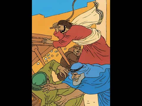 Jesus overturns the tables of the money changers – Slide 8