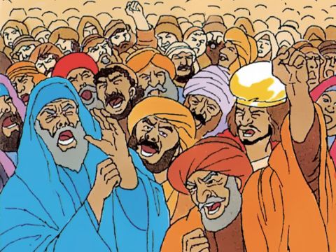 The Jewish leaders stir up the crowd to shout: ‘Barabbas! Set Barabbas free!’ – Slide 12