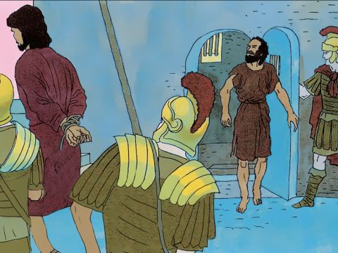 Barabbas, who has been imprisoned for leading an uprising and murder, is told he will be set free. – Slide 14