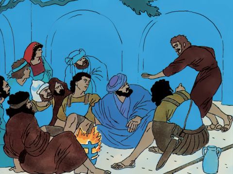 An hour later a relative of the high Priests’ servant (whose ear Peter had cut off) says: ‘I’m sure! You were there with Jesus! I can tell by your accent that you are a Galilean!’ <br/>Peter: ‘I don’t know what you are talking about.’ – Slide 5