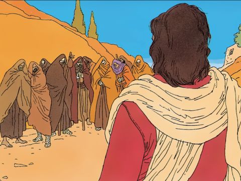 Ten men with leprosy saw Jesus approaching. – Slide 3