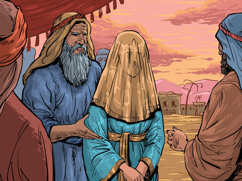 Jacob is deceived by Laban into marrying Leah instead of her younger sister Rachel. He works another seven years to have Rachel as his bride.  But once he has built up his own flocks, Jacob returns to Canaan and a reunion with his brother Esau. Jacob has twelve sons and lives to be 143 years old. Genesis 29-36. – Slide 6