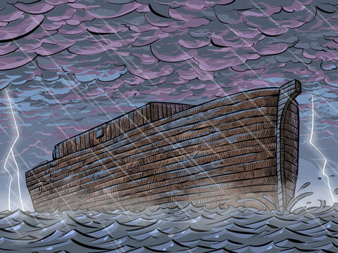 People became exceedingly wicked and God wanted to destroy them all with a flood. However, Noah and his family still obeyed God. So God told Noah to build a very large boat into which He brought all the living creatures to be saved from destruction. Noah, his family and the animals on board the Ark were the only ones to survive the great flood. <br/>Genesis 6-9. – Slide 5