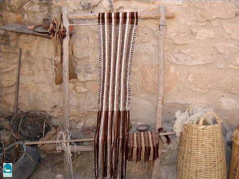 Looms were generally upright frames made of wood. Delilah used such a loom to weave Samson’s long hair (Judges 16:13-14). – Slide 11