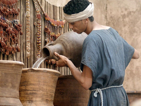 They filled the six large jars to the brim with water. – Slide 7