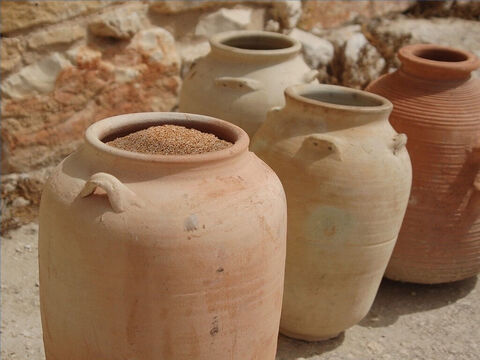 Grain was stored in earthenware jars, in dry cisterns under the ground, or in barns (Luke12:18). – Slide 28