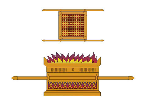 The altar was 7.5ft (3.3m) square and 4.5ft high (1.4m). Four horns projected from the top four corners and animals being sacrificed were put on a bronze grating inside. It was carried with long wooden poles covered with bronze. The brazen altar was continuously burning. – Slide 6