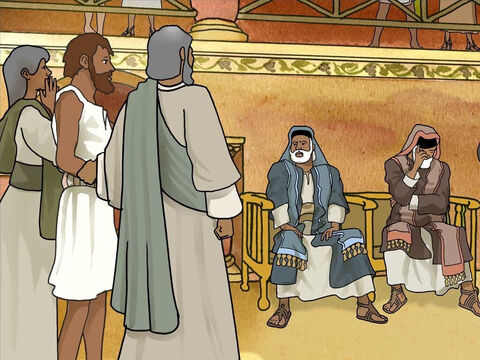 Next the Pharisees questioned his parents. They were frightened of the Pharisees because they knew if they praised Jesus they would be thrown out of the synagogue. So they only admitted that their son was born blind. – Slide 11