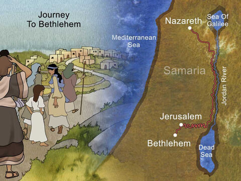 Caesar Augustus ordered a census. ‘Now Joseph also went up from Galilee, from the city of Nazareth, to Judea, to the city of David which is called Bethlehem, because he was of the house and family of David, in order to register along with Mary, who was betrothed to him, and was pregnant.’ Luke 2:4-5 (NASB) – Slide 14