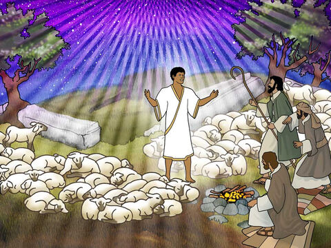 ‘In the same region there were some shepherds staying out in the fields and keeping watch over their flock at night. And an angel of the Lord suddenly stood near them, and the glory of the Lord shone around them; and they were terribly frightened.’  Luke 2-9 (NASB) – Slide 16