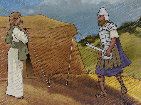 Only Sisera the commander escaped on foot. Fleeing in panic and exhausted he came to a tent and saw Jael, the wife of Heber the Kenite. ‘Come in,’ said Jael, Don’t be afraid.’ So he entered her tent and she covered him with a blanket. – Slide 16