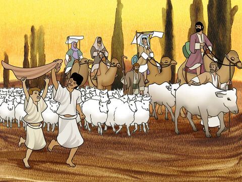God was with Jacob and blessed him with many children, livestock and wealth. Laban was jealous and kept trying to discourage Jacob. After many years Jacob told Rachel and Leah that he wanted to return home. So they packed up and left for Jacob’s homeland. (Genesis 30:25 - 31:21) – Slide 13