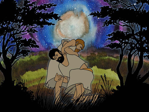 When Jacob came near to his homeland he began to fear meeting with his brother Esau once more. Jacob prayed and this time God met him in an unexpected way. That night in his anxiety Jacob ended up wrestling with a stranger. They wrestled through the night. (Genesis 32:24-25) – Slide 14