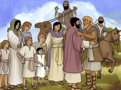 Then Jacob lifted his eyes and looked, and behold, Esau was coming, and four hundred men with him... Then Esau ran to meet him and embraced him, and fell on his neck and kissed him, and they wept... (Genesis 33:1a,4a. - NASB). Thus God blessed Jacob and Esau. – Slide 16