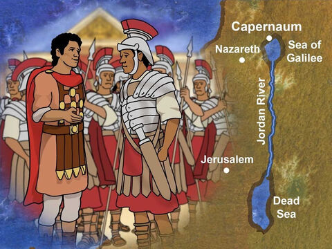 There was a Roman Centurion who lived in the vicinity of Capernaum. A Roman Centurion was a very powerful person in charge of one hundred soldiers. This Centurion was respected and helped the Jewish People. – Slide 1