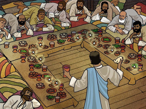 ‘And in the same way He took the cup after they had eaten, saying, ‘This cup which is poured out for you is the new covenant in My blood.’ Luke 22:20. Today we remember Jesus by this portion of the Passover that we call Communion. – Slide 11