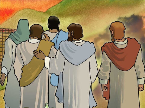 Then Jesus challenged the four fisherman. Jesus asked Peter, Andrew, James and John to follow Him. They had no idea where Jesus was going but they followed. Jesus asks us all to follow Him. (Mark1:16-20) – Slide 10