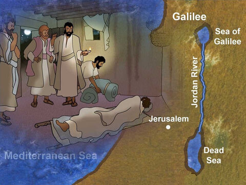 Jesus was in one of the cities of Galilee. Word of Jesus’ powers to heal and His wonderful teaching spread throughout all of Israel. People traveled from as far away as Jerusalem to see and witness Jesus’ power first hand. – Slide 1