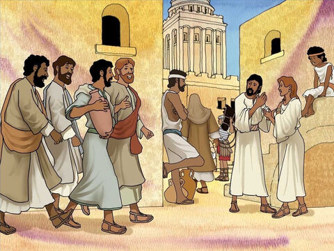 Although Jerusalem is Israel’s capital, the Romans rule Israel. The Passover has brought crowds of visitors to Jerusalem. Jesus tells the disciples to find a man carrying a water jug who will lead them to where they will have the Passover meal. (Mark 14:12-16) – Slide 2