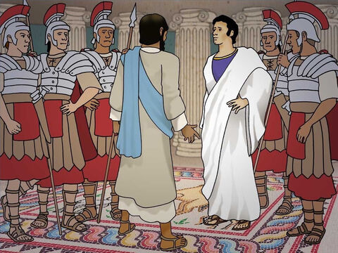 The Jews brought Jesus to Pilate hoping that he would follow through with their plan to put Jesus to death. The Jews, in order to deceive Pilate and make Jesus out to be a traitor, lied to Pilate. Pilate could find no guilt in Jesus. (Luke 23:1-7) – Slide 12