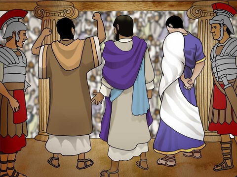 Pilate asked the Jews what Jesus did wrong. They said Jesus was an evildoer. It was the Roman custom to release one prisoner during the Passover. The crowd shouted to Pilate for the release of Barabbas instead of Jesus. (John 18:29-40) – Slide 16