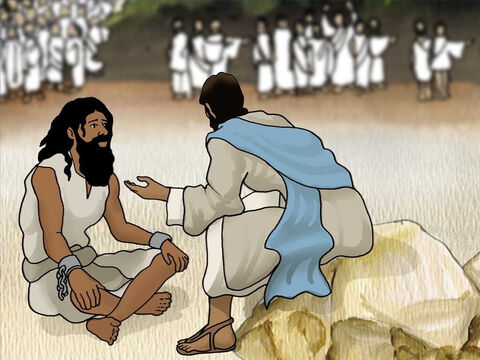 The once-mad man was sitting down, clothed, and in his right mind. This was too much change for them and they became frightened. They asked Jesus to leave because they could not understand what had happened. – Slide 8