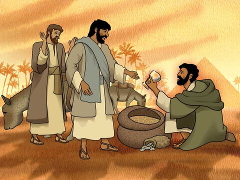 Then they hurried, each man lowered his sack to the ground, and each man opened his sack. He searched, beginning with the oldest and ending with the youngest, and the cup was found in Benjamin’s sack. Then they tore their clothes, and when each man loaded his donkey, they returned to the city. Genesis 44:11-13 (NASB) – Slide 9