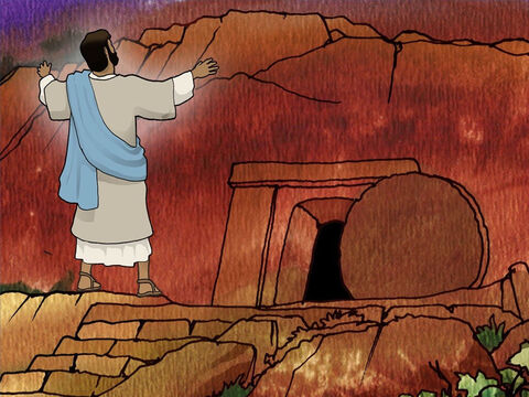 At Lazarus’ tomb. Jesus raised His eyes and said, ‘Father, I thank You that You have heard Me, I knew that You always hear Me; but because of the people standing around I said it, so that they may believe that You sent Me.’ – Slide 12