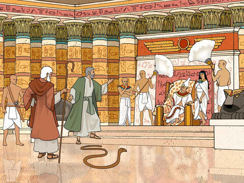 Now the Lord spoke to Moses and Aaron, saying, ‘When Pharaoh speaks to you, saying, “Work a miracle,” then you shall say to Aaron, “Take your staff and throw it down before Pharaoh, that it may become a serpent.”’ Exodus: 7:8-9. Pharaoh’s magicians duplicated this with two more snakes but Aaron’s staff swallowed up those snakes. – Slide 9