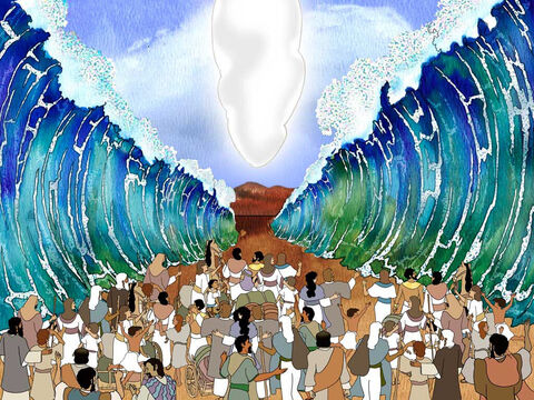 ‘… and the Lord swept the sea back by a strong east wind all night and turned the sea into dry land, so the waters were divided. The sons of Israel went through the midst of the sea on the dry land, and the waters were like a wall to them on their right hand and on their left.’ Exodus 14:21b-22 – Slide 4
