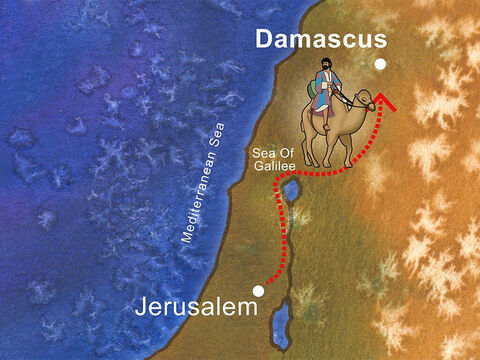 Saul, an aggressive persecutor of Christians, was encouraged by the Temple priests in Jerusalem to go to Damascus and persecute more Christians.(Acts 9:1-2). – Slide 1