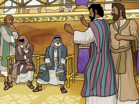 Paul and Barnabas shared the good news of Jesus in the Jewish synagogue. The people begged them to come back on the next Sabbath and tell them more. – Slide 19