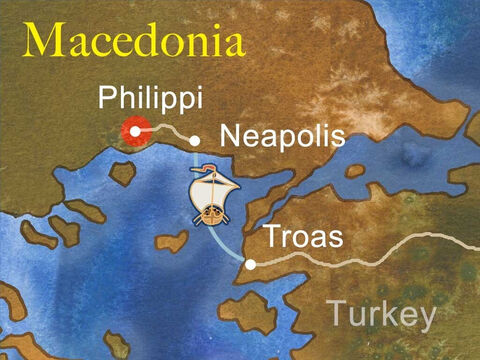 Paul knew it was God’s will that they went to Macedonia, so they immediately travelled by sea and land in that direction. Paul, Silas and Timothy arrived in the leading Roman city in Macedonia called Philippi. – Slide 4