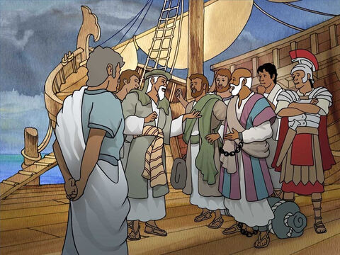 Considerable time had passed and the voyage was now dangerous. Paul urged them to postpone the trip because he feared the ship would be in terrible danger. They refused to listen to Paul and set sail. – Slide 3