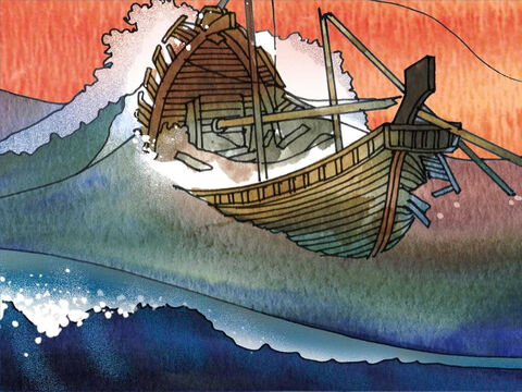After 14 days of a violent storm they surmised that they were approaching land. The ship struck a reef and was wrecked. The soldiers planned to kill the prisoners, including Paul, but the centurion stopped them. – Slide 7