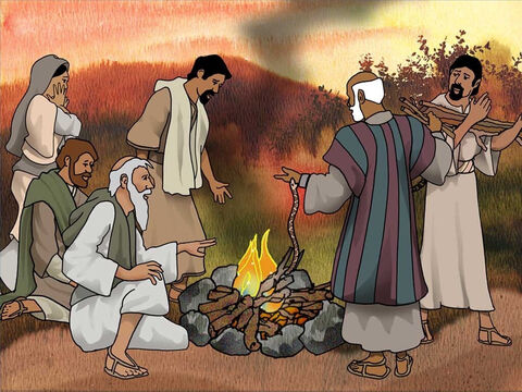 The people of Malta greeted the ship-wrecked crew with a warm fire and food. Paul helped to gather wood for the fire. Suddenly a snake attacked Paul and bit him on his hand, but God prevented its poison from hurting him. – Slide 9