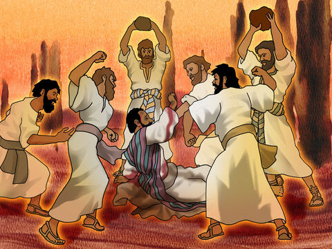Just as Paul and Barnabas were speaking, Jews from Antioch and Iconium started to mislead the crowds by telling them lies. Now the mob was very angry and they took Paul and stoned him outside the city. – Slide 9