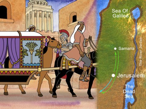 ‘So he got ready and went; and there was an Ethiopian eunuch, a court official of Candace, queen of the Ethiopians, who was in charge of all her treasure; and he had come to Jerusalem to worship, and he was returning and sitting in his chariot, and was reading Isaiah the prophet.’ Acts 8:27-28 (NASB) – Slide 10