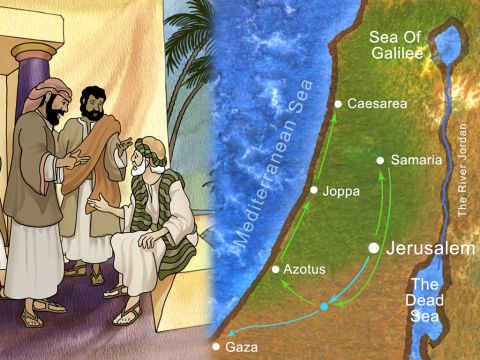 ‘But Philip found himself at Azotus, and as he passed through he kept preaching the gospel to all the cities, until he came to Caesarea.’  Acts 8:40 (NASB) – Slide 17
