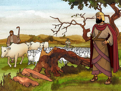 In the battle Saul did not follow the instructions of God that Samuel told him. ‘Now go and strike Amalek and utterly destroy all that he has, and do not spare him; but put to death both man and woman, child and infant, ox and sheep, camel and donkey.’ 1 Samuel 15:3 (NASB) – Slide 15