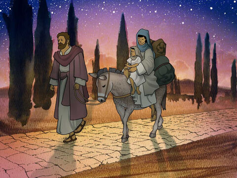 So Joseph got up and took the Child and His mother while it was still night, and left for Egypt. He stayed there until the death of Herod; this happened so that what had been spoken by the Lord through the prophet would be fulfilled: ‘Out of Egypt I called My Son.’ Matthew 2:14 (NASB) – Slide 9