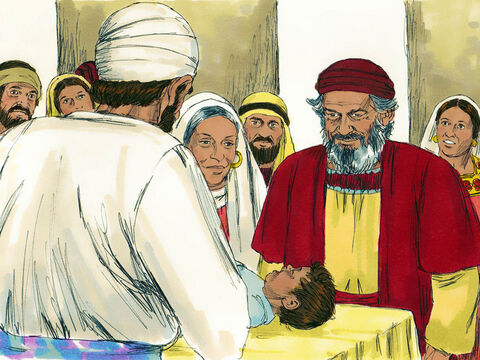Elizabeth’s gave birth to a son. After 8 days the family came for the circumcision ceremony. They wanted to name him Zechariah, after his father. But Elizabeth said, ‘No! His name is John!’ ‘What?’ they exclaimed. ‘There is no one in your family by that name.’  – Slide 8